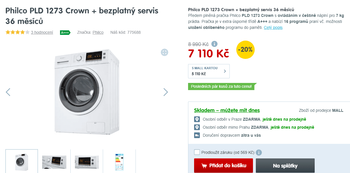 Pračka Philco, 7kg, 1200 ot., A+++