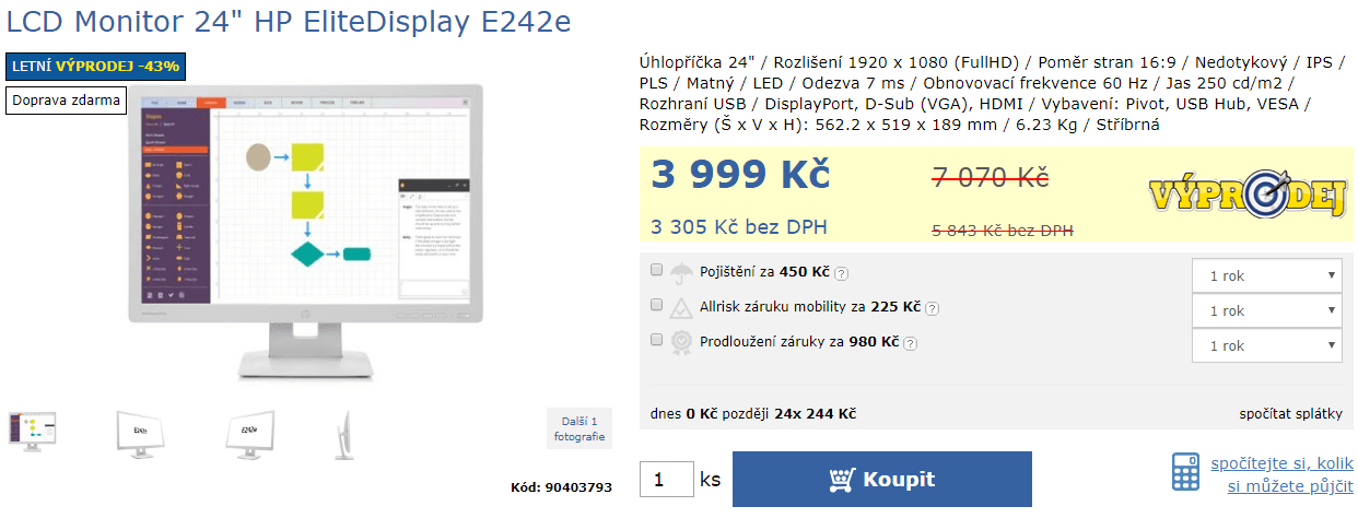 PC monitor HP EliteDisplay, 24"