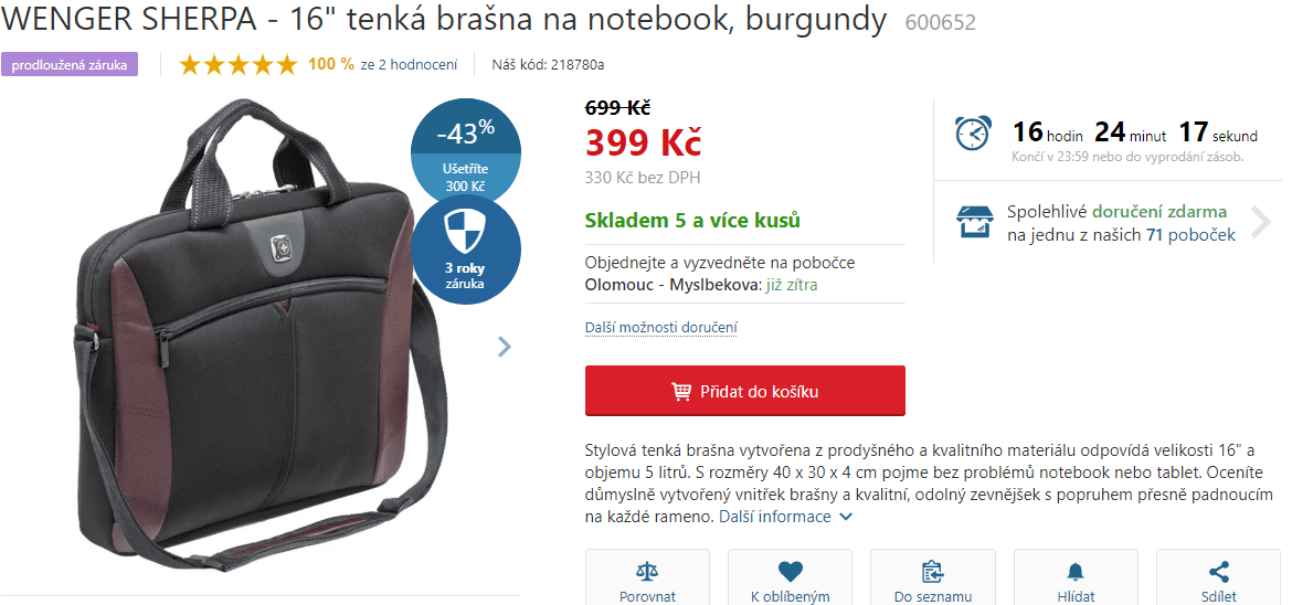 Taška na notebook WENGER SHERPA - 16"