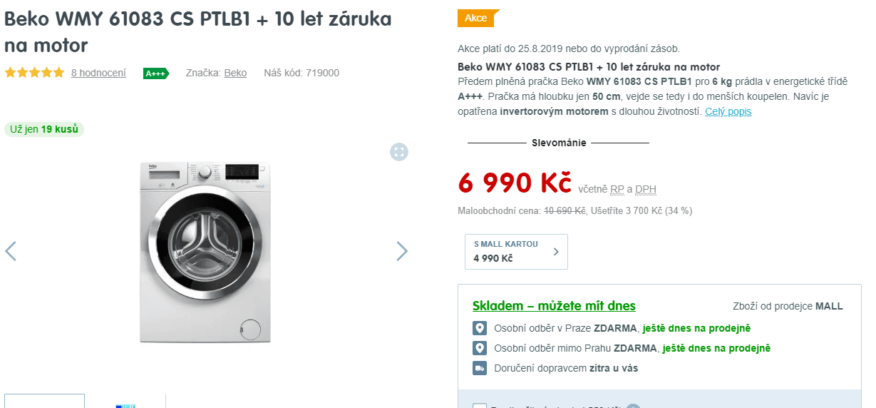 Pračka Beko, 6kg, 1000 ot., A+++, 50cm