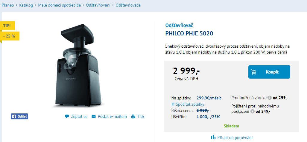 Šnekový odšťavňovač Philco