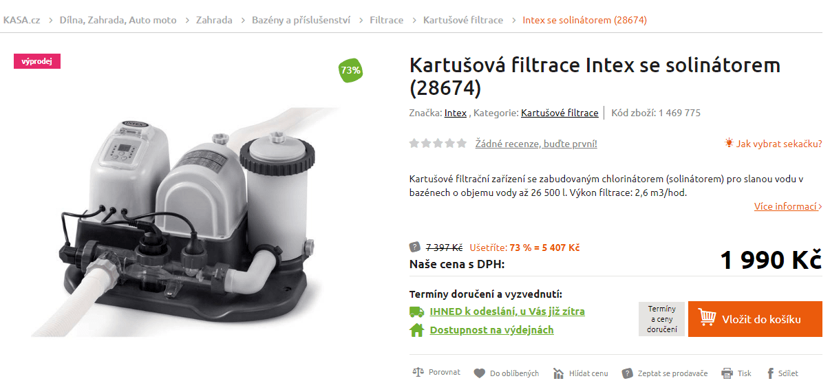 Kartušová filtrace Intex se solinátorem 