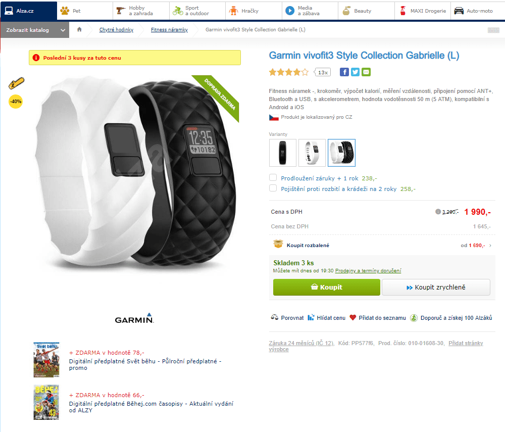 Fitness náramek Garmin vivofit3