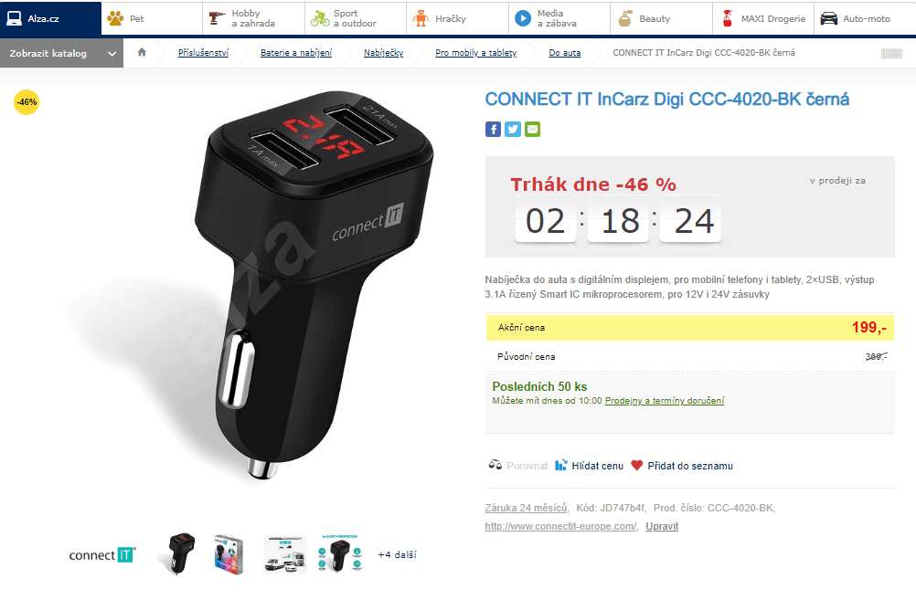 Nabíječka do auta CONNECT IT InCarz Digi