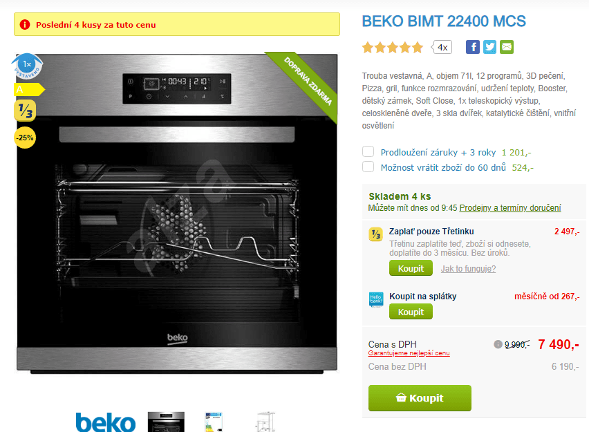 Multifunkční trouba Beko, gril, softclose