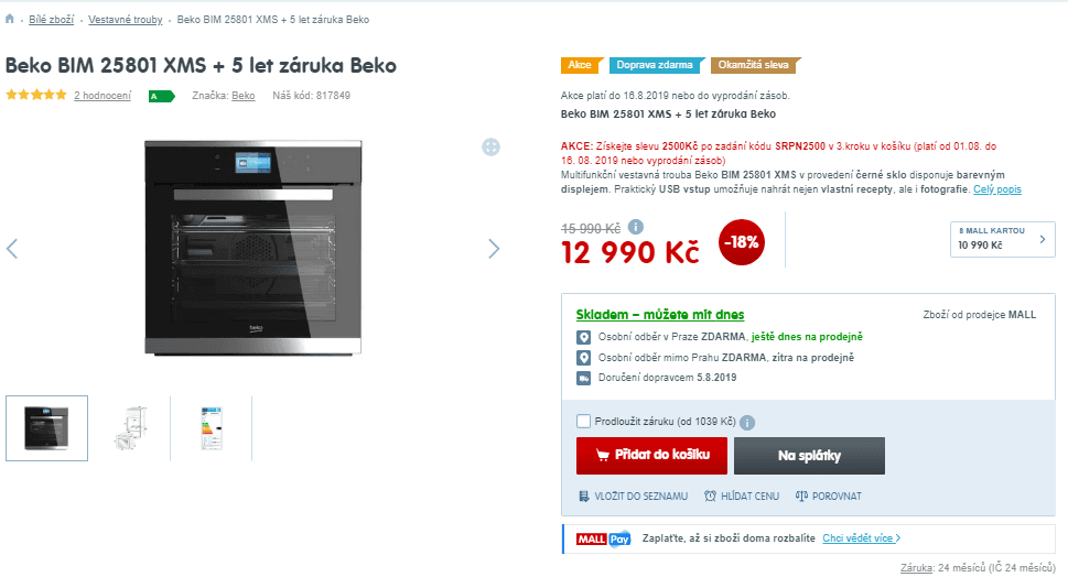 Vestavná trouba Beko, 3D, gril, USB