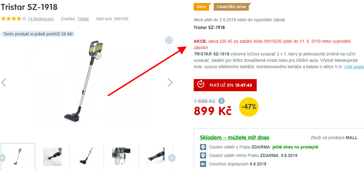Tyčový a ruční vysavač Tristar, bezsáčkový, cyklon