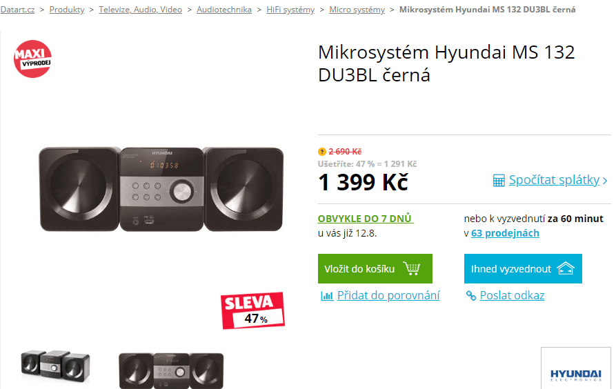 Mikrosystém Hyundai, BT, CD, FM, USB