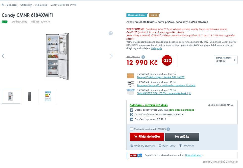 Komb. chladnička Candy, A++, 317 l