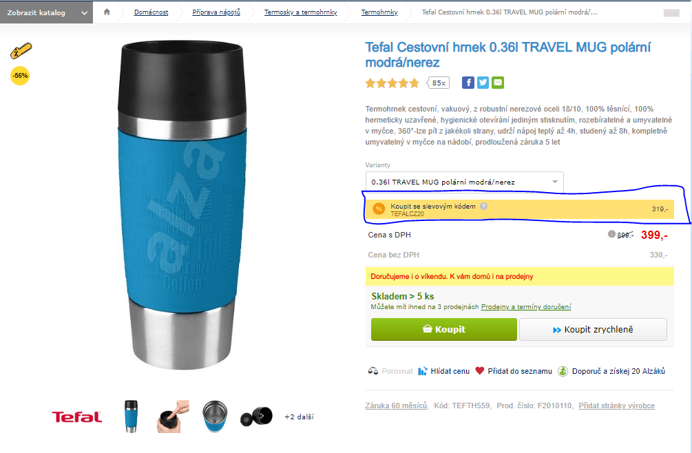 Cestovní hrnek Tefal nerez 0.36l