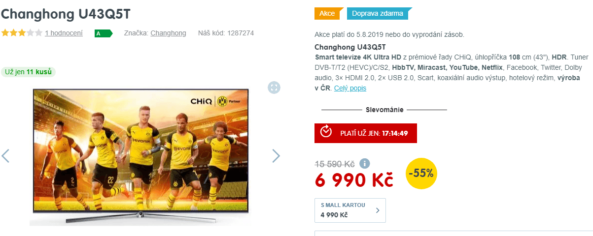 Ultra HD Smart TV, HDR, 108cm, Changhong