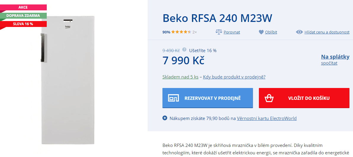 Mrazák Beko, A+, 215 l., 151cm