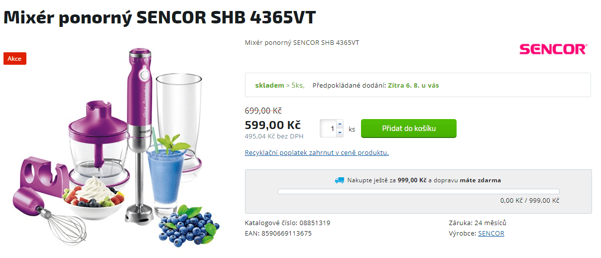 Tyčový mixér Sencor + příslušenství