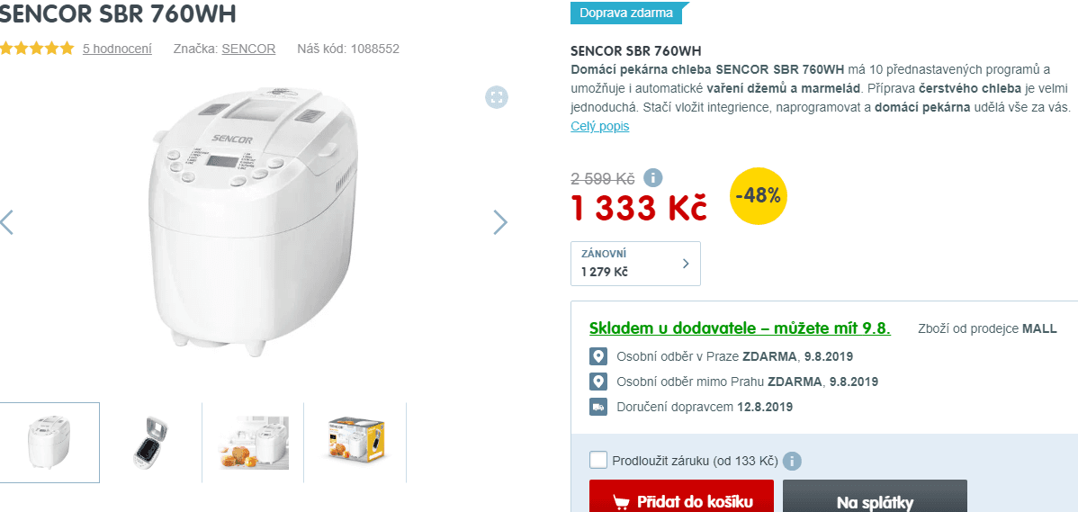 Domácí pekárna Sencor, 1,35 kg