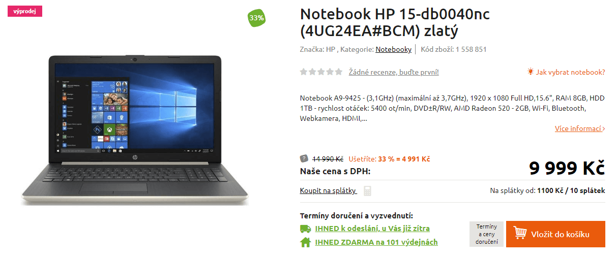 HP, až 3,7GHz, 8GB RAM, 2GB grafika, 15,6"