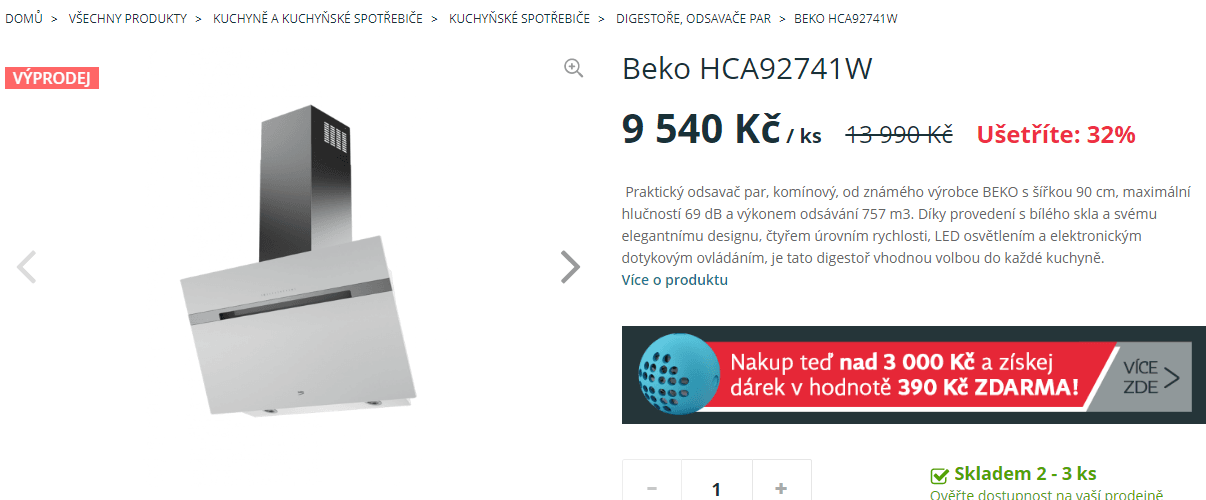 Nástěnná komínová digestoř Beko, 90cm, 757