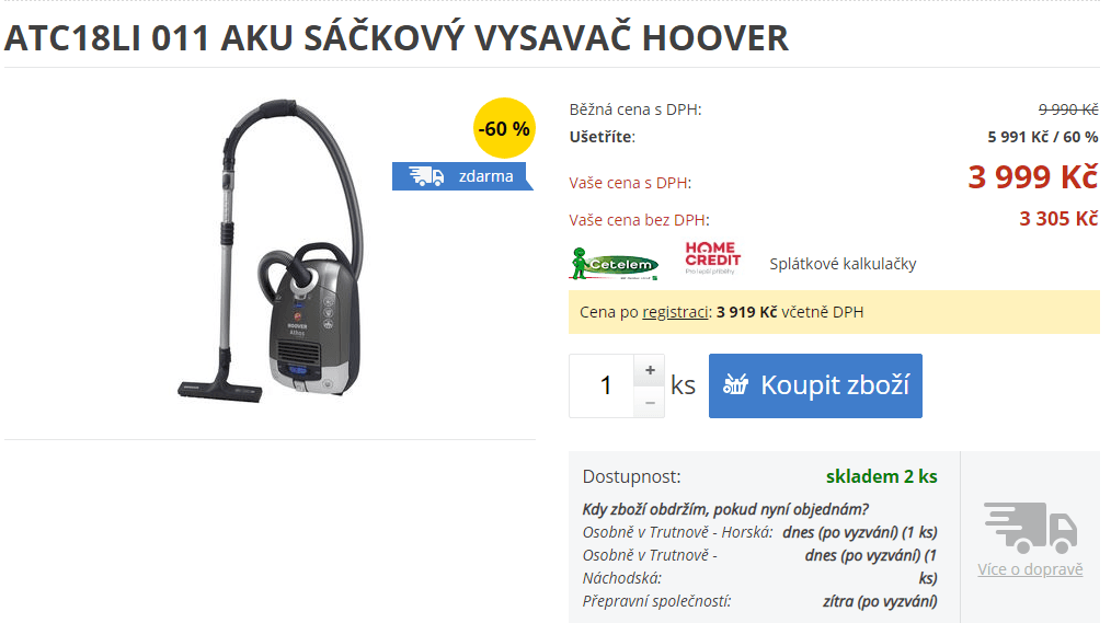 Aku vysavač Hoover, 30 minut provozu