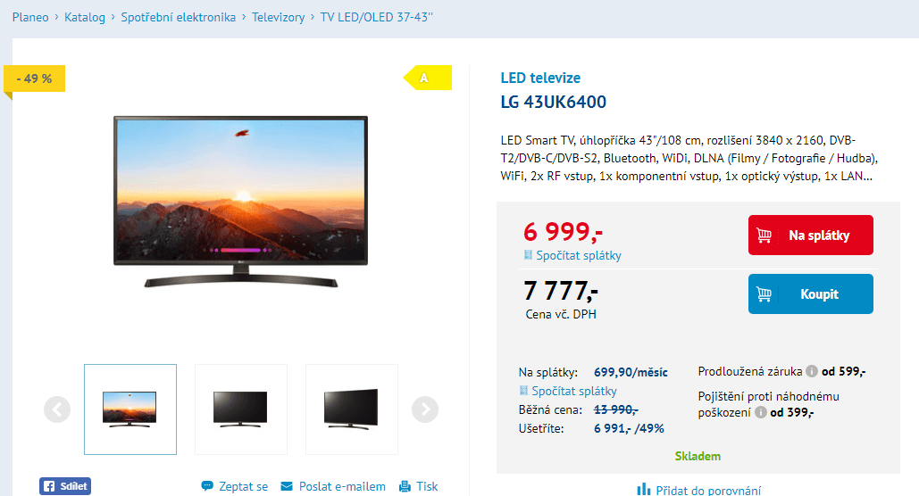 Ultra HD Smart TV, HDR, 108cm, LG