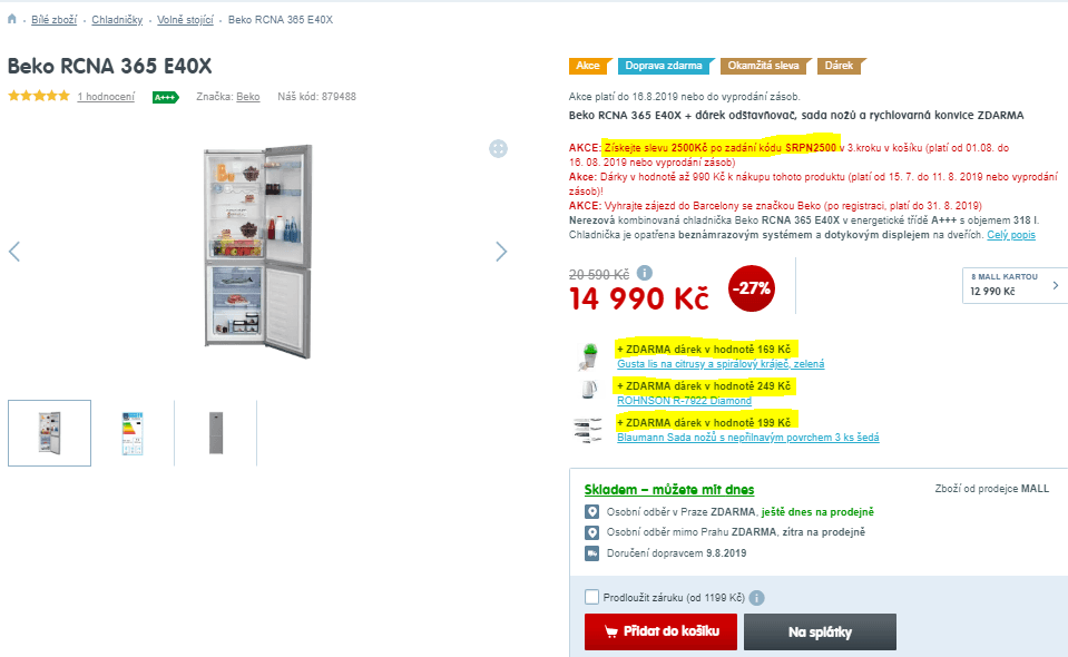 Komb. lednice Beko, A+++, 318 l