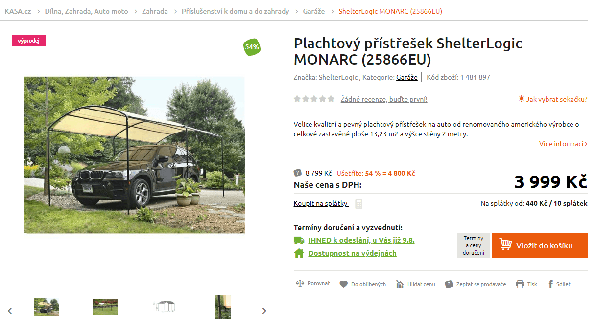 Přístřešek na auto, 5x3 metry