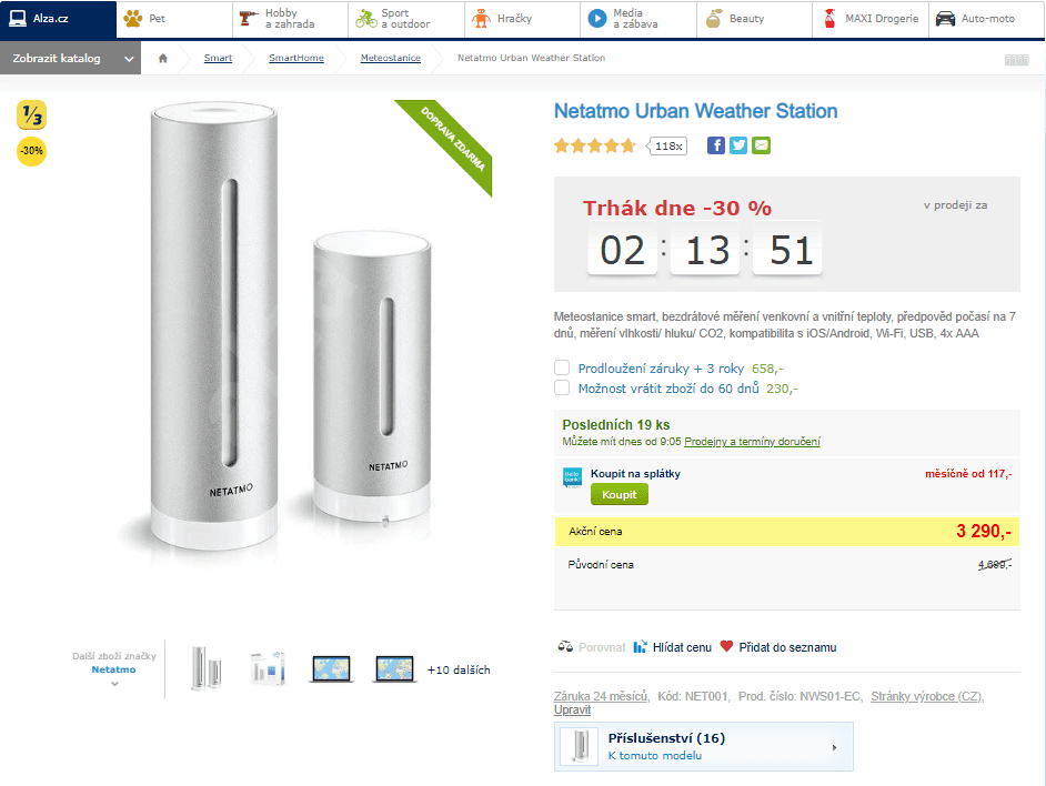 Meteostanice Netatmo Urban
