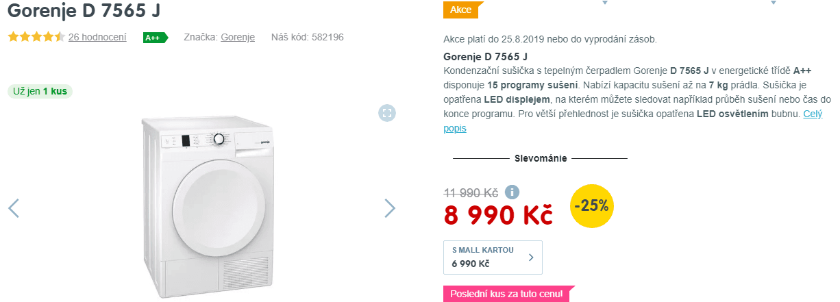 Sušička prádla Gorenje, 7 kg, 15 programů