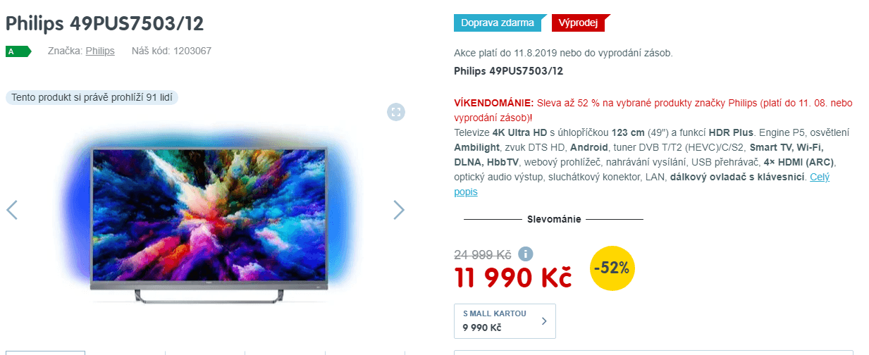 4K Smart TV, Ambilight, HDR, 123cm, Philips