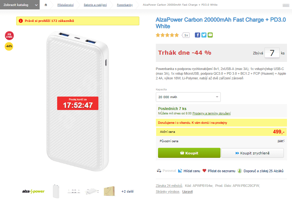Powerbanka AlzaPower, 20000 mAh, QuickCharge 