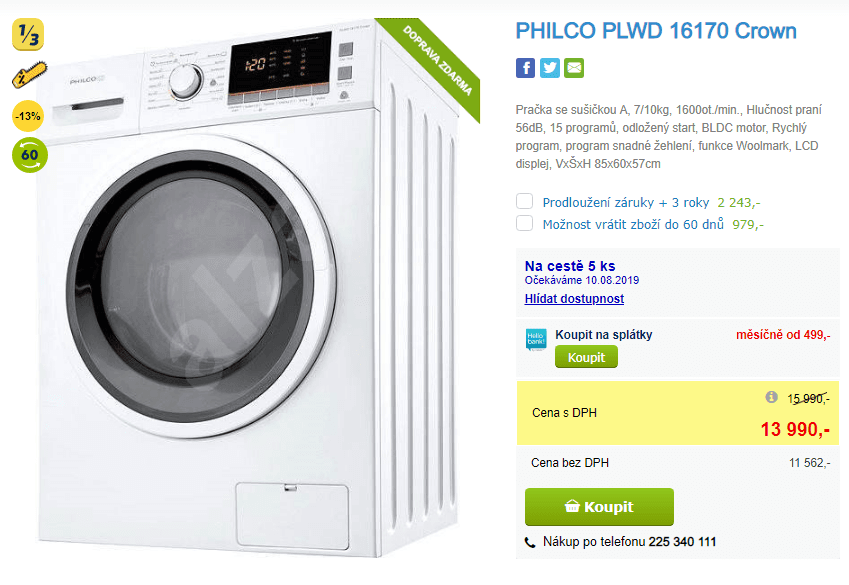 Pračka se sušičkou Philco, 10/7 kg, 1600 ot.