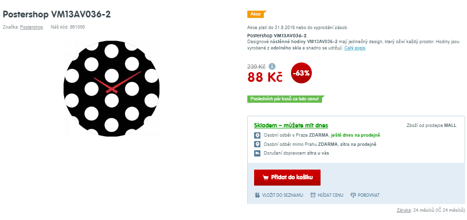 Skleněné designové hodiny, 30 cm