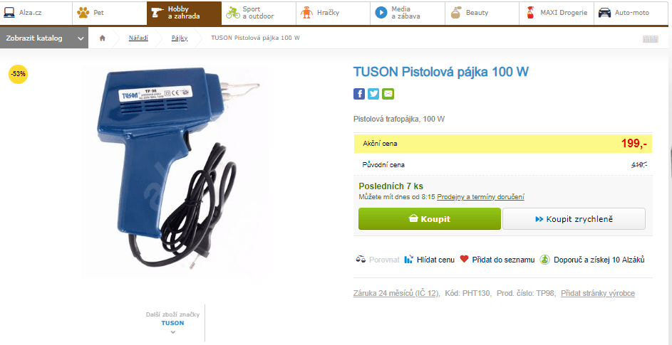 Pistolová pájka Tuson 100 W