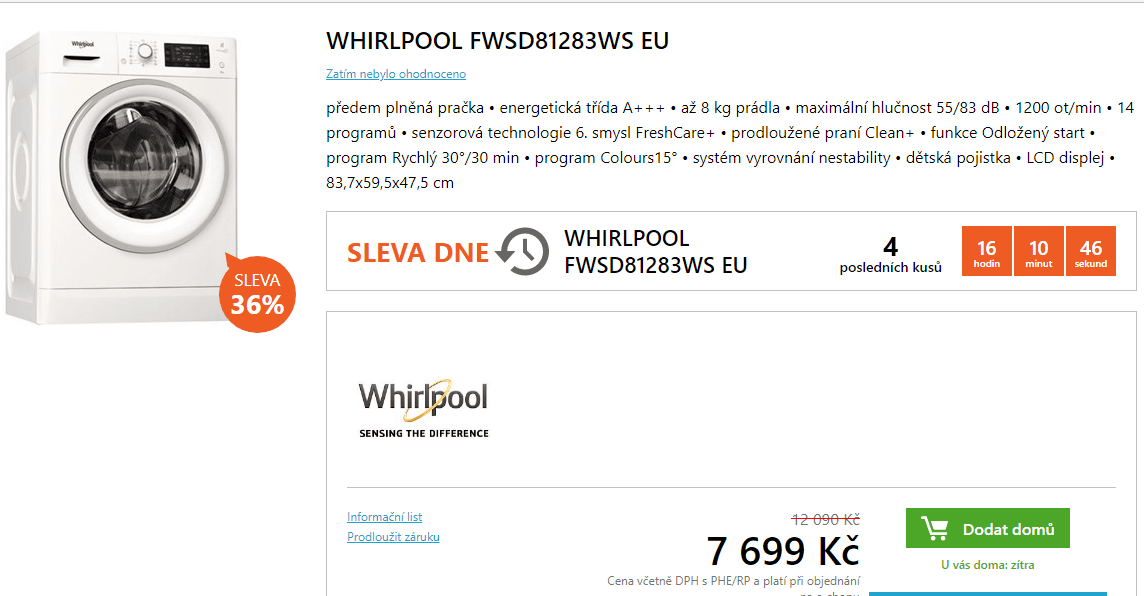 Whirlpool, 8kg, 1200 ot., A+++, FreshCare