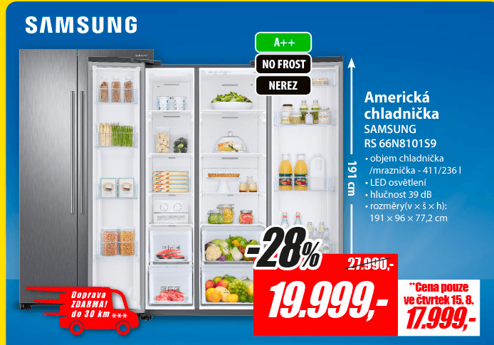 Americká lednice Samsung, A++, 178cm