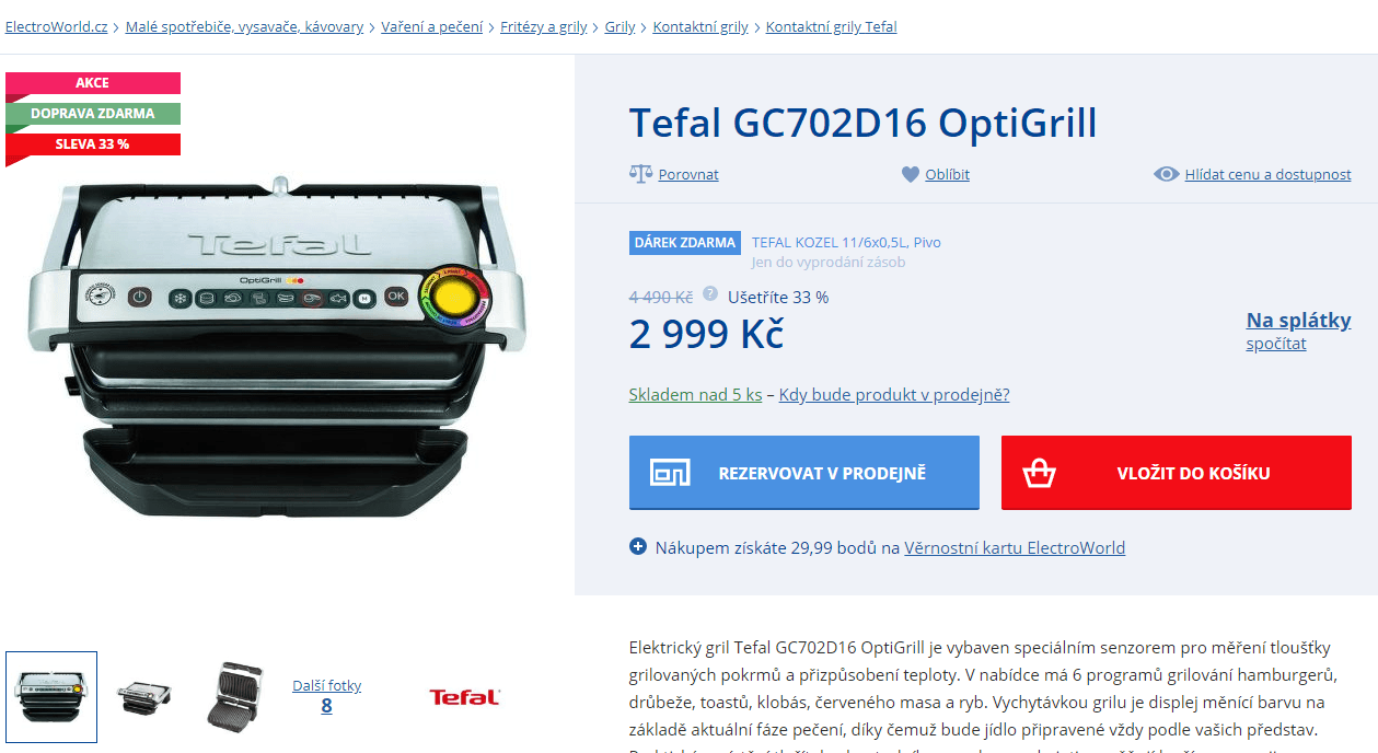 Elektrický gril Tefal OptiGrill GC702D16