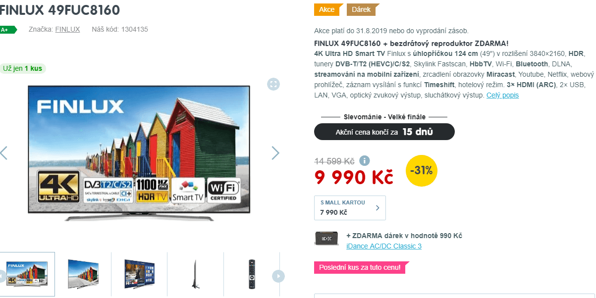 Ultra HD Smart TV, HDR, 124cm, Finlux