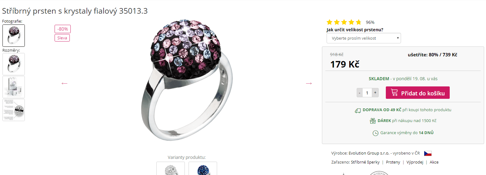 Stříbrný prsten s krystaly fialový