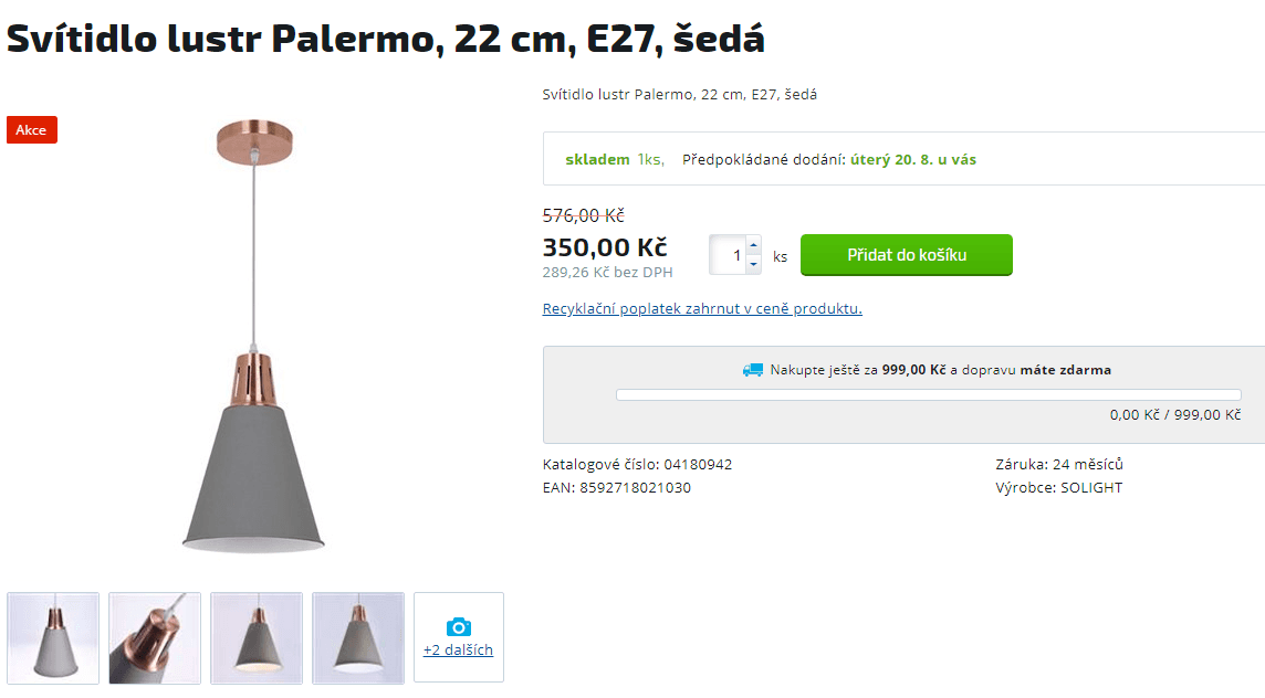 Svítidlo lustr Solight Palermo, 22 cm