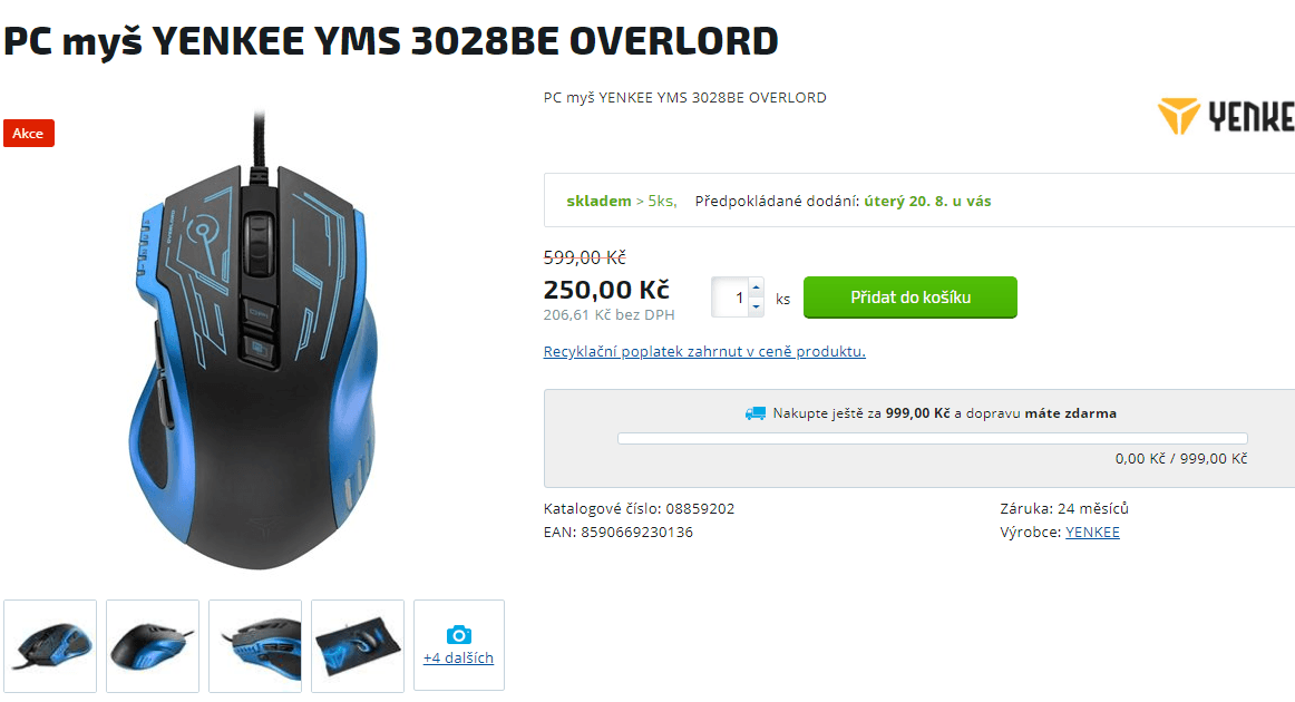 Herní myš Yenkee YMS 3028BE Overlord