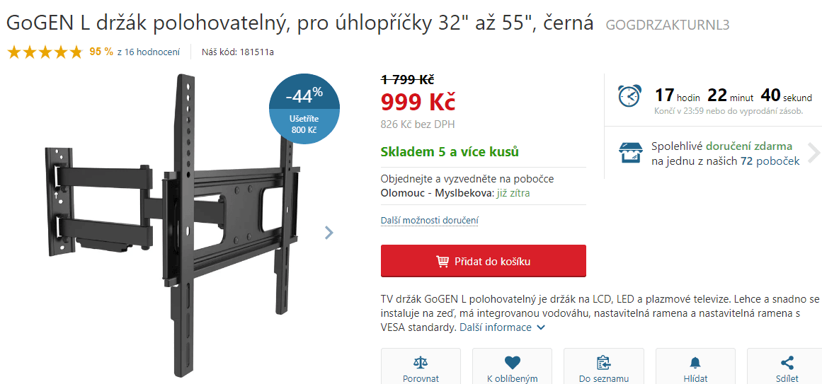 Polohovatelný držák TV GoGEN, 32" - 55"