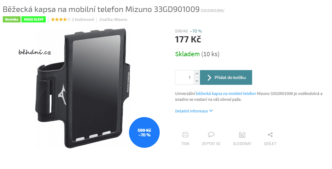 Běžecká kapsa na mobil Mizuno 9,5x18,5cm