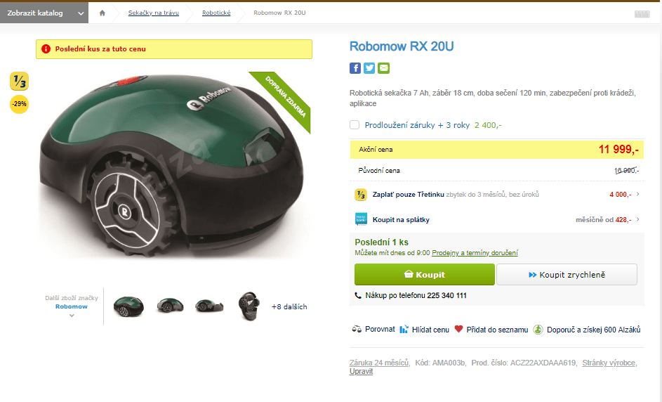 Robotická sekačka Robomow RX 20U
