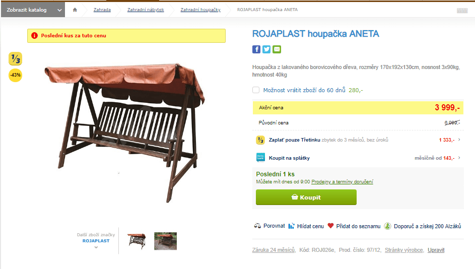 Zahradní houpačka ANETA, borovice