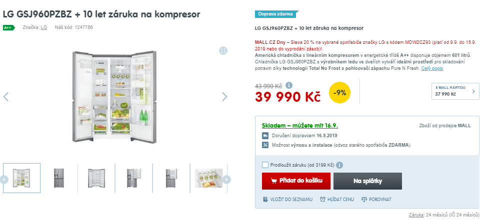 Americká lednice LG, led, voda, door in door