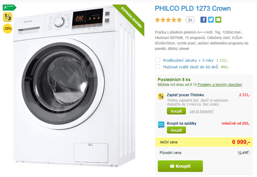 Pračka Philco, 7kg, 1200 ot., A+++