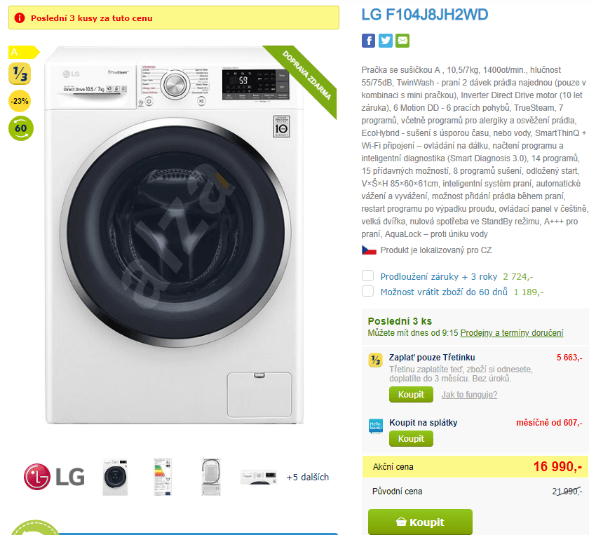 Pračka se sušičkou LG, 10,5/7kg, pára, 1400 otáček