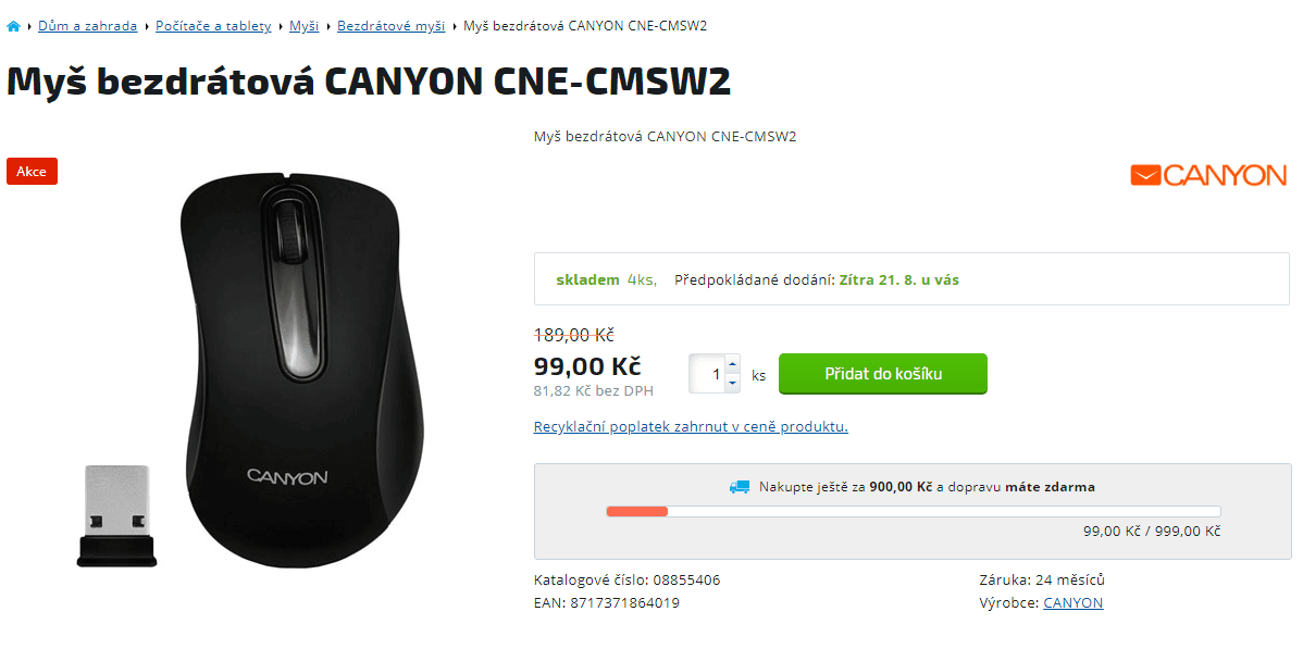 Bezdrátová myš Canyon CNE-CMSW2