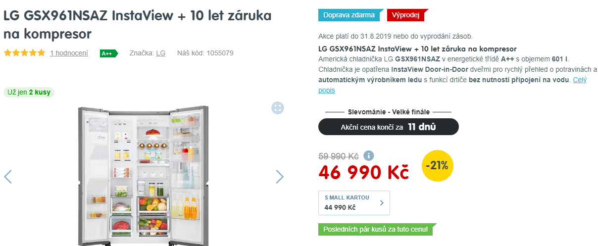 Am. lednice LG, InstaView, A++, led, 179cm