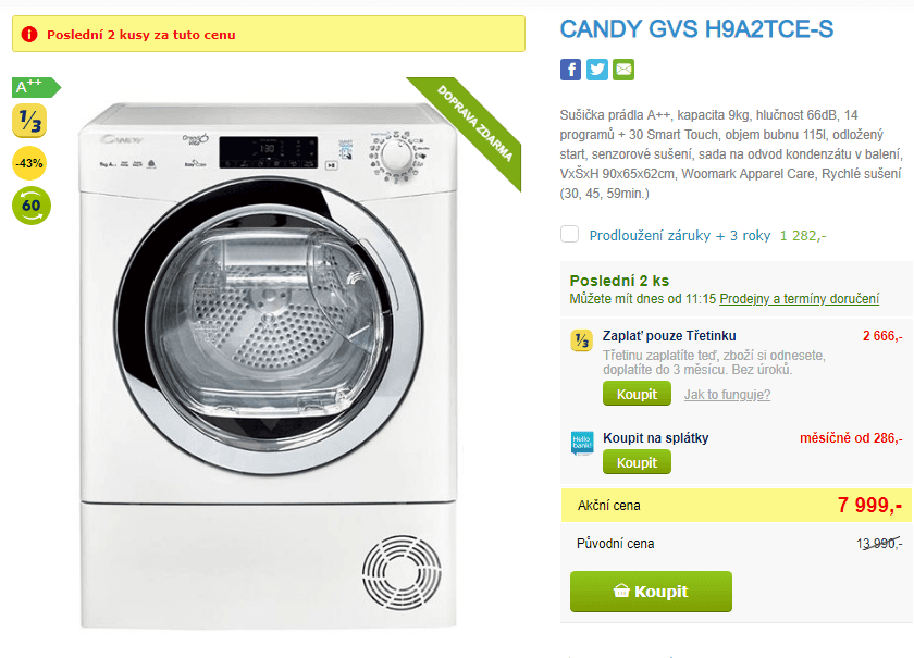 Sušička prádla Candy, 9kg, A++, NFC