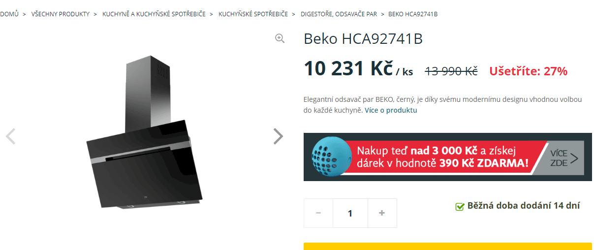 Nástěnná digestoř Beko, 757m, 90cm