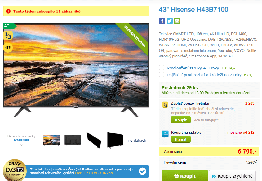 Ultra HD Smart TV, HDR, 108cm, Hisense